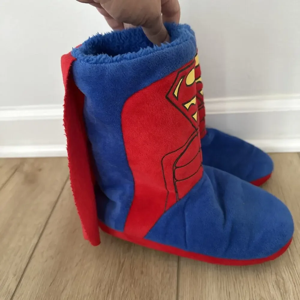 DC Comics Superman Plush Slippers Kids Sz 13-1 Cape Non Slip House Shoes